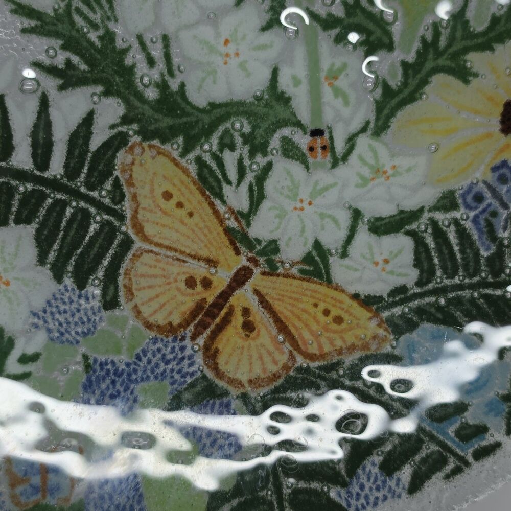 Peggy Karr Fused Art Glass Plate 11" Flowers Butterflies Spring Summer Decor - Picture 2 of 7